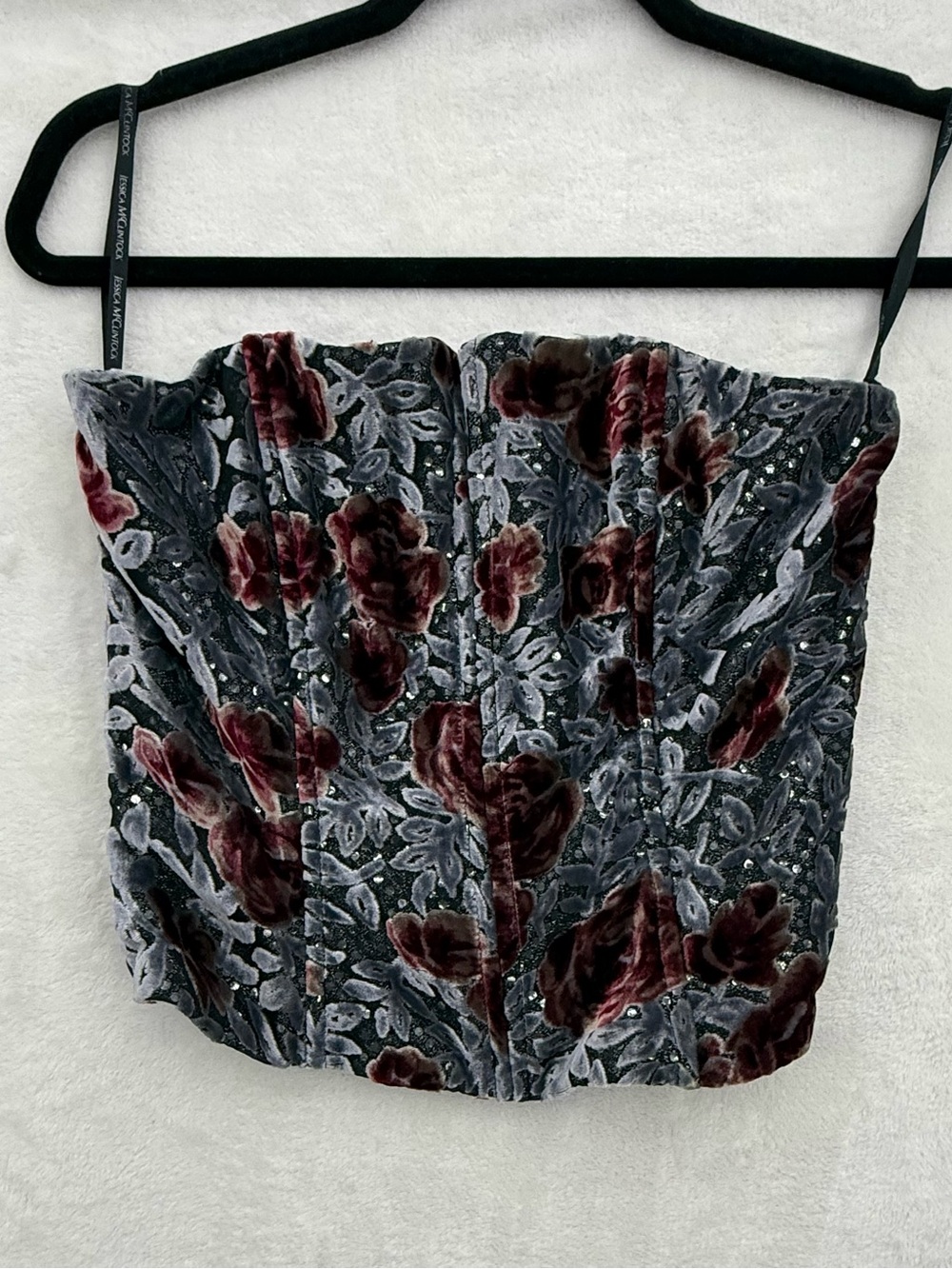 vintage Scott McClintock strapless corset top Size 4 Gray And Burgundy Floral